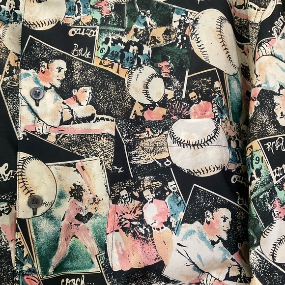 Robert Stock Sz L Silk Baseball Art Yankees Babe Ruth Gehrig Maris Mantle Shirt - Picture 9 of 9